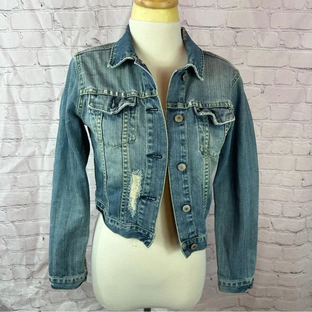 american eagle outfitters jean denim jacket sz medium boho western streetwear